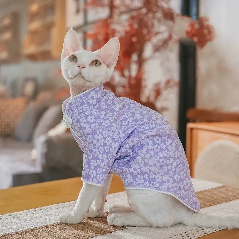 Hairless Cat 3D Embroidered Flower Cheongsam Dress