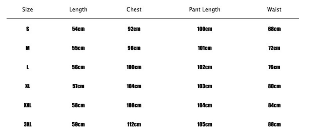 US size chart for women's shirt and trousers two-piece set – bust waist hip measurements