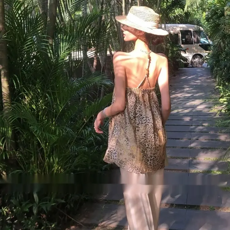 Pure Seduction Chic Leopard-Print Halter Neck Tank Top