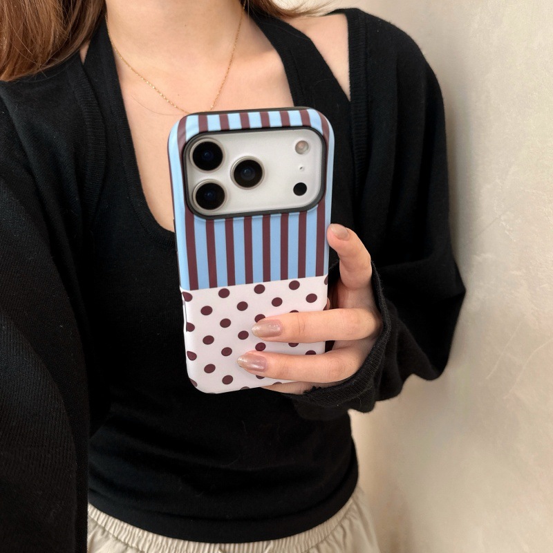 Striped Patchwork Polka Dot Phone Case With Stand And Magnetic Attachment