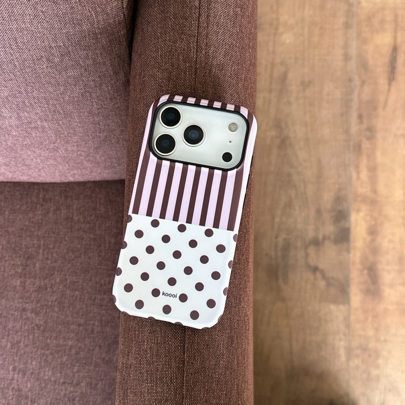 Striped Patchwork Polka Dot Phone Case With Stand And Magnetic Attachment