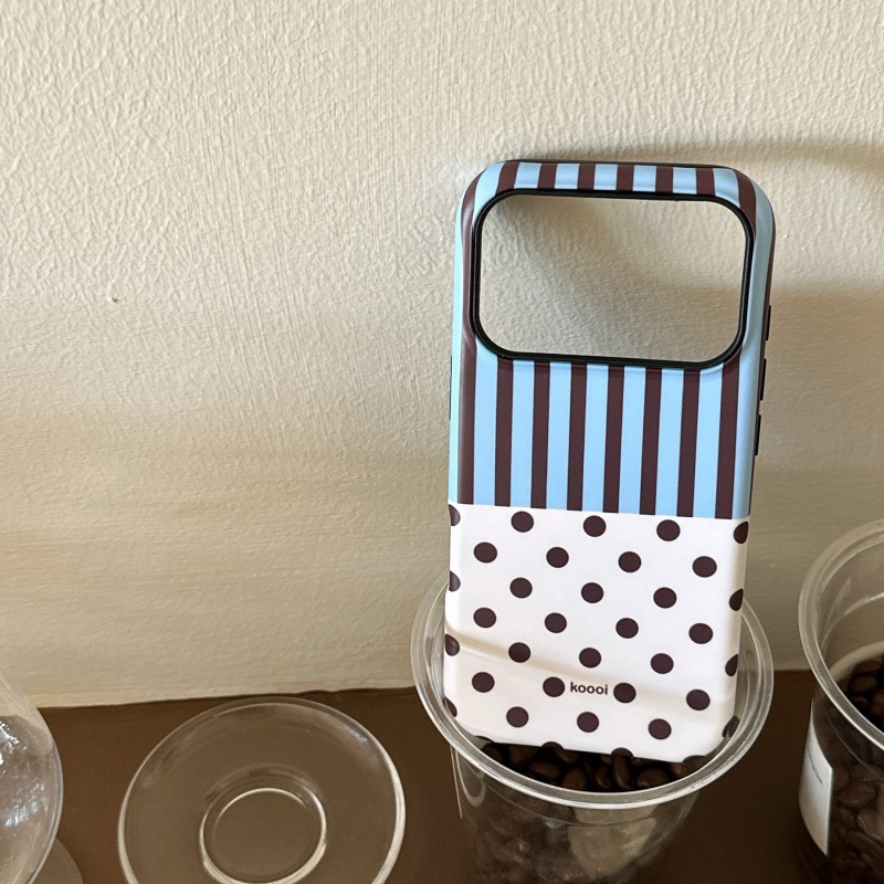 Striped Patchwork Polka Dot Phone Case With Stand And Magnetic Attachment