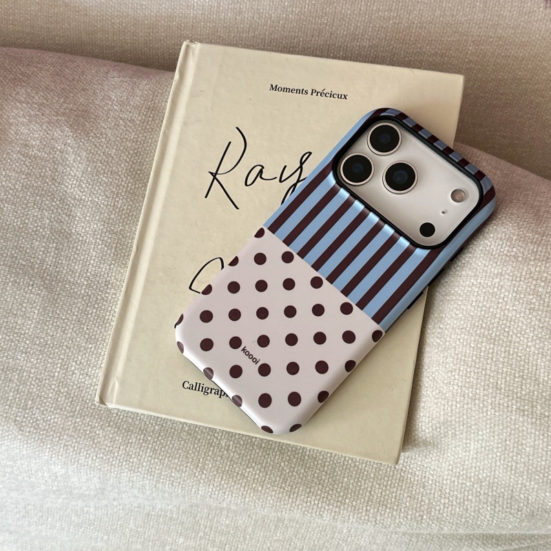 Striped Patchwork Polka Dot Phone Case With Stand And Magnetic Attachment