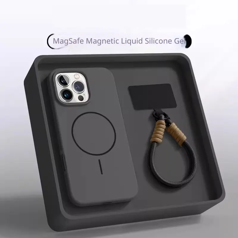 All-inclusive Drop-proof Lanyard Solid-color Magnetic Liquid Silicone Phone Case