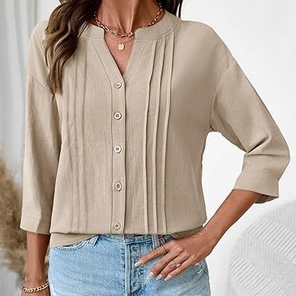 Pleated Casual Solid-Color Loose Cotton-Linen Shirt