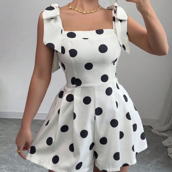 New Womens Shapewear Bodysuit With Polka-Dot Print And Lace-Up Details