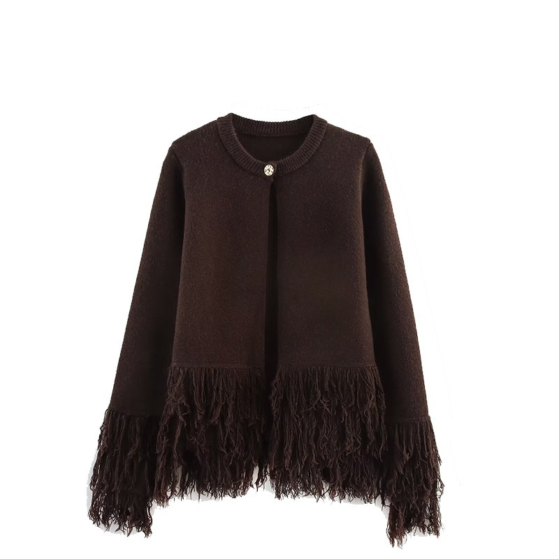 Fashionable Tassel-Trimmed Button Knitted Coat For Women