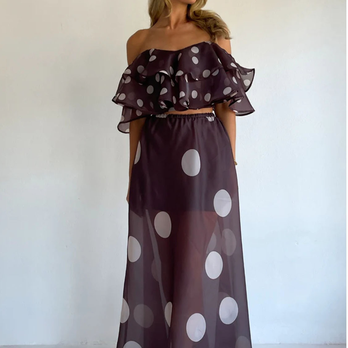 Spring Summer Sexy Strapless Irregular Printed Maxi Dress