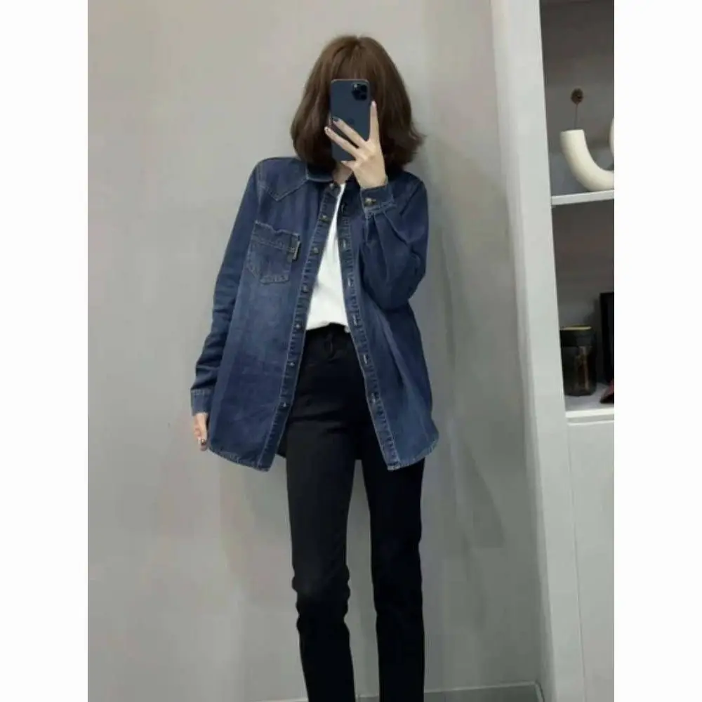 Women's Loose-Fitting Layered Casual Padded Denim Shirt
