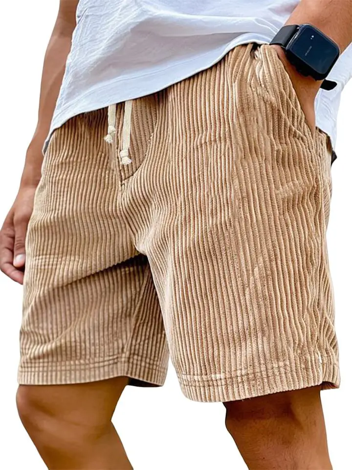 Men's Retro Embroidered Corduroy Fashionable Lace-up Casual Shorts