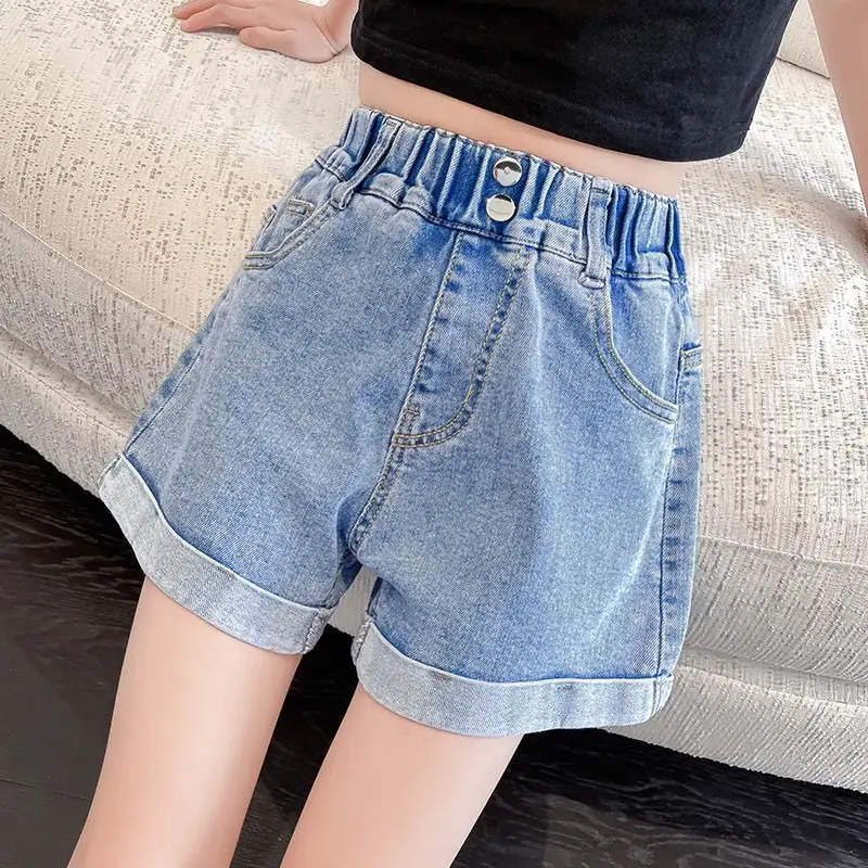 Girls' Simple Denim Shorts Casual Loose-Fitting
