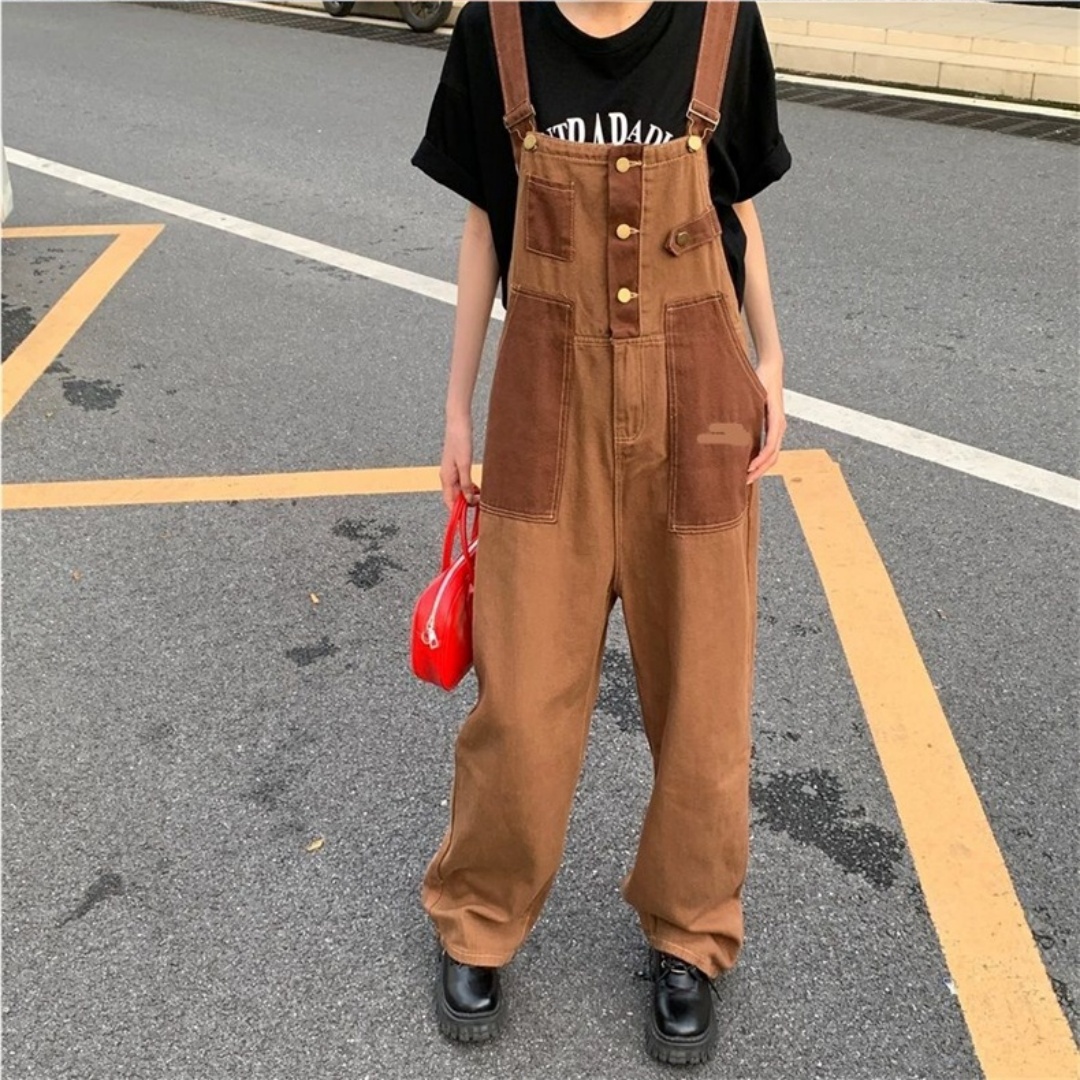 Brown Denim Overalls Womens Spring Autumn New Arrival