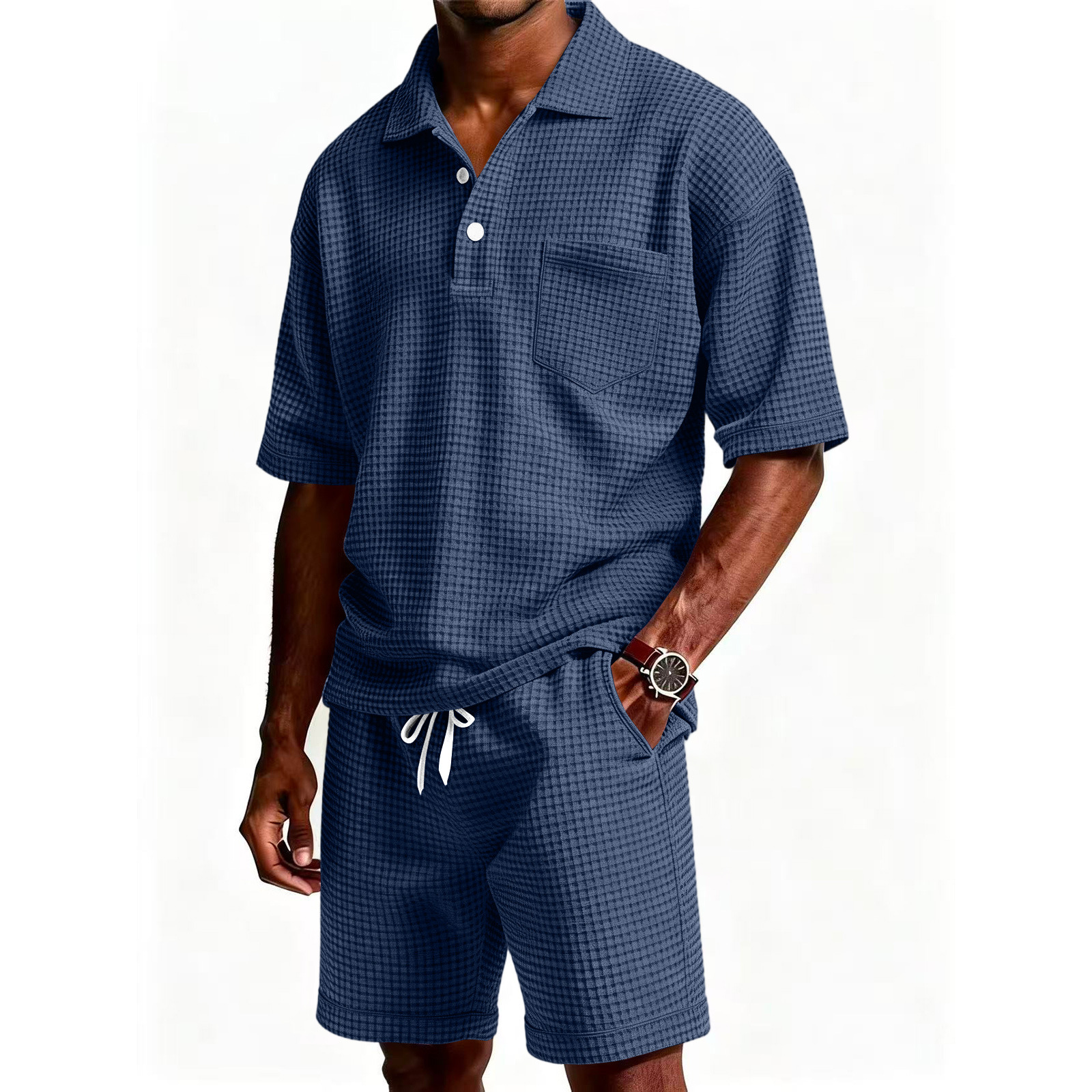 Men's Solid Color Lapel Short-Sleeve Shorts Set 78aa5e8f 3ca2 4fd7 81d6 E7d3bb1e9144