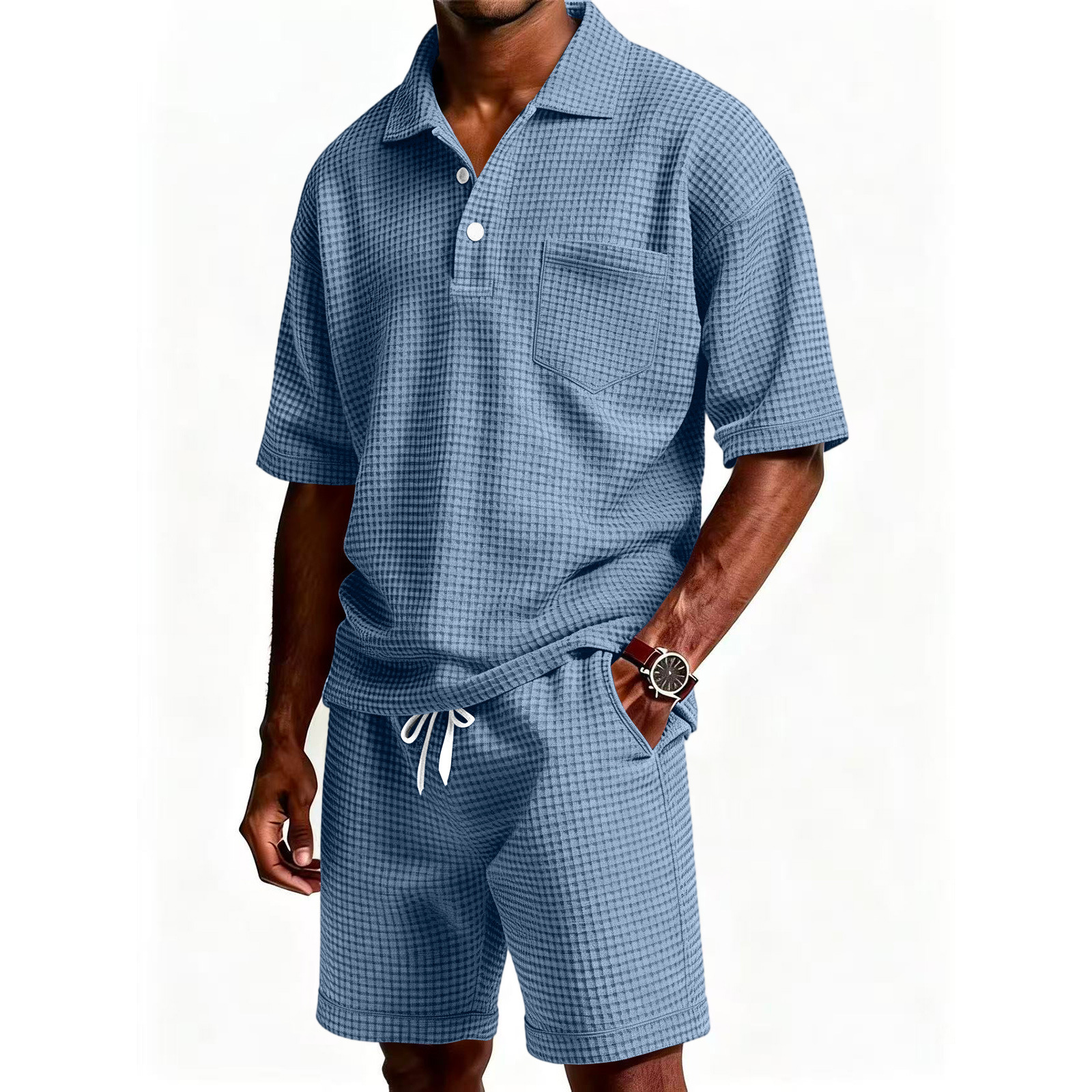 Men's Solid Color Lapel Short-Sleeve Shorts Set 8b947954 E563 4eaa 87e0 Dda5662704a2