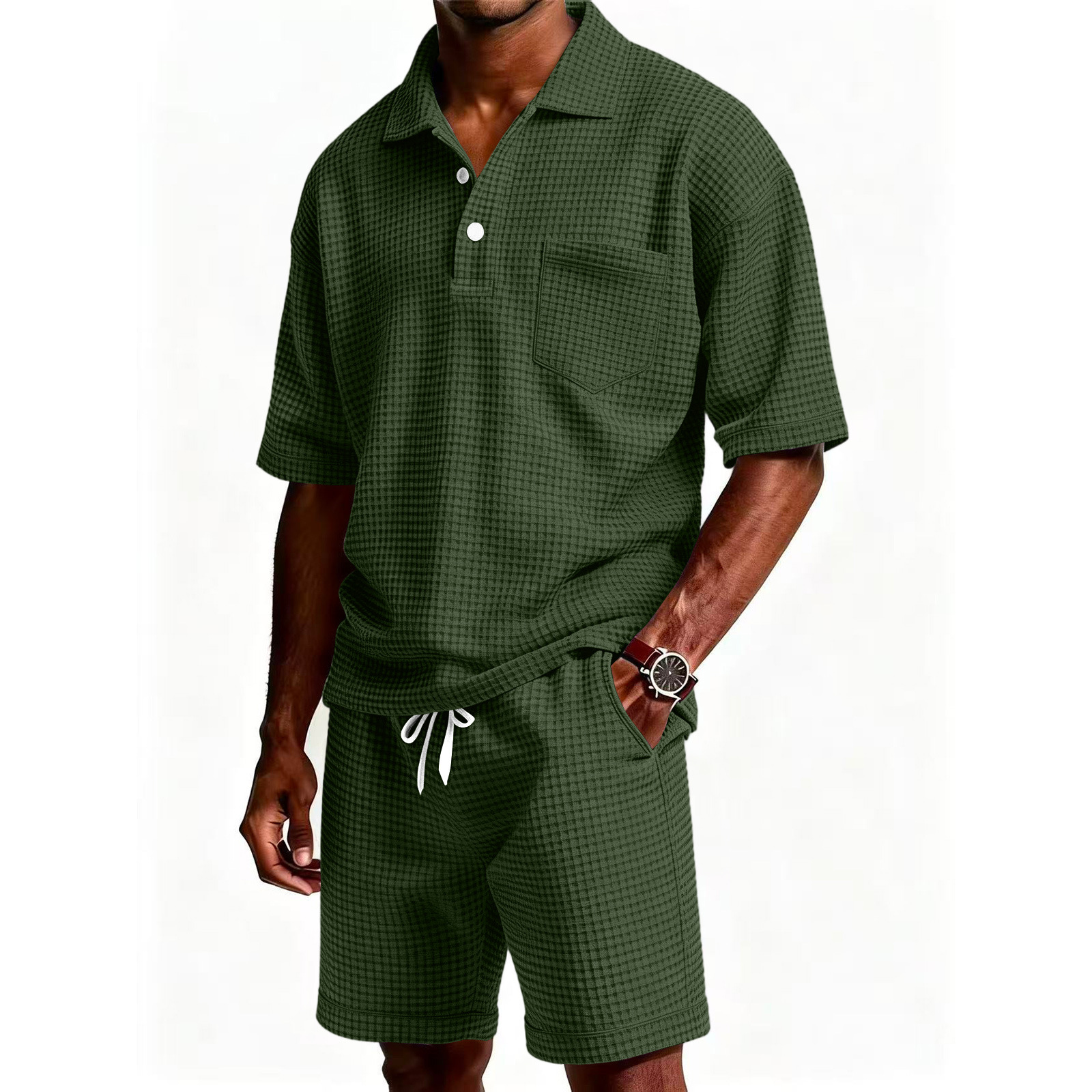 Men's Solid Color Lapel Short-Sleeve Shorts Set Da0927fa Ccaf 41d4 83d4 D6f4cf73d4c7