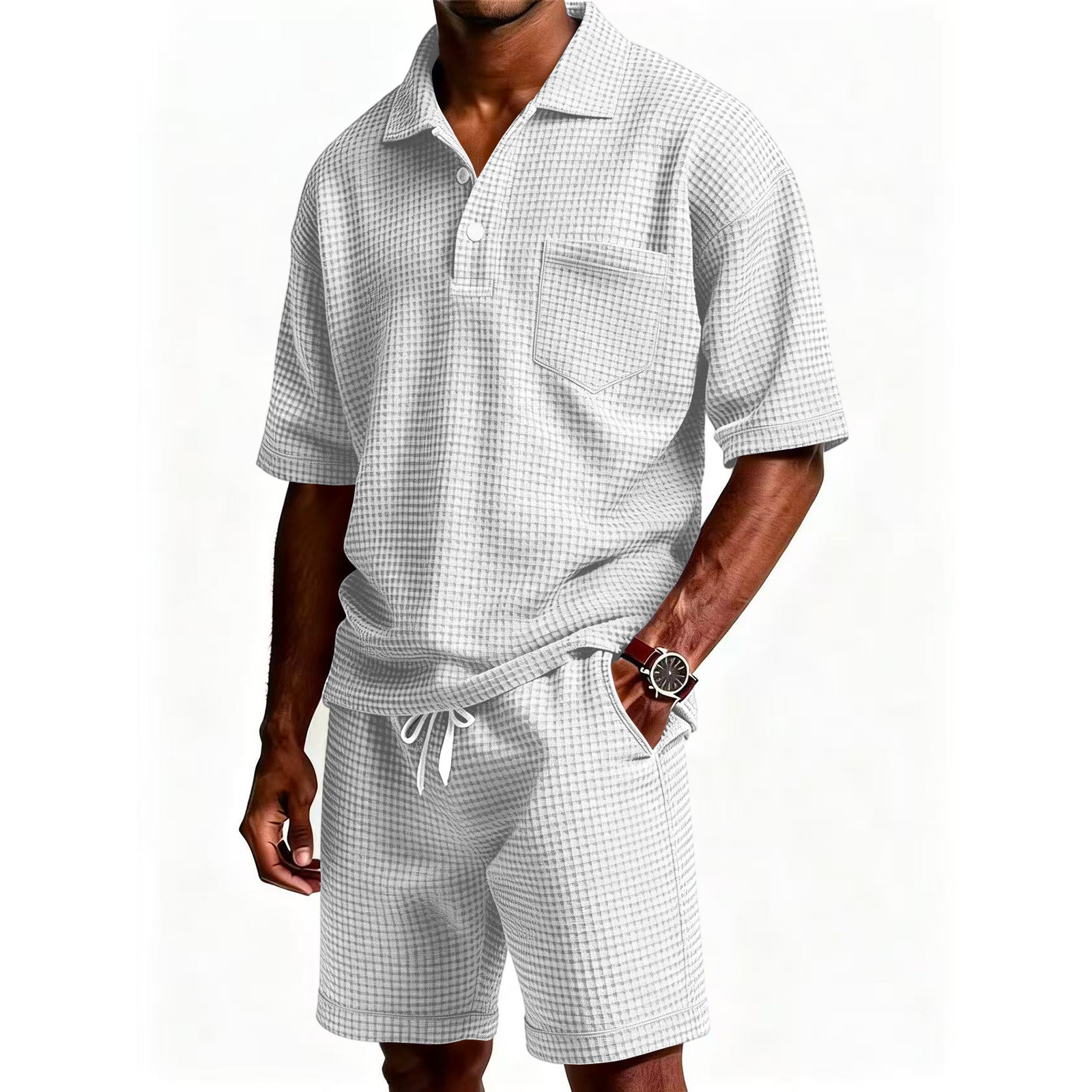 Men's Solid Color Lapel Short-Sleeve Shorts Set Fb3b2525 427a 4719 Bf7f 1adf2a546520