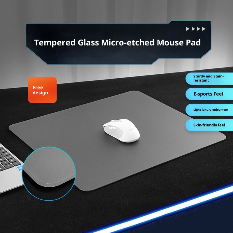 Black Tempered Glass Laptop Shop Esports Tournament Gaming Mouse Pad Non-Slip 3