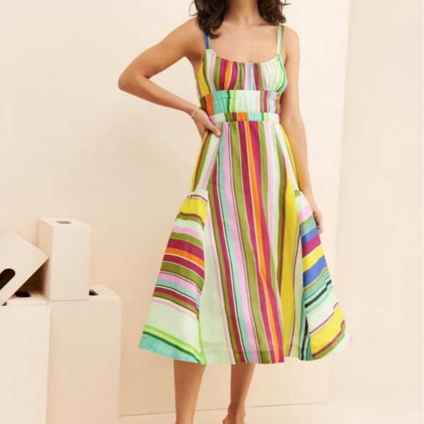 Women's Tassel-tied Colorful Striped Slip Dress