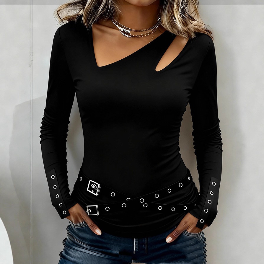 Women's Casual V-Neck Top With Metal Buttons