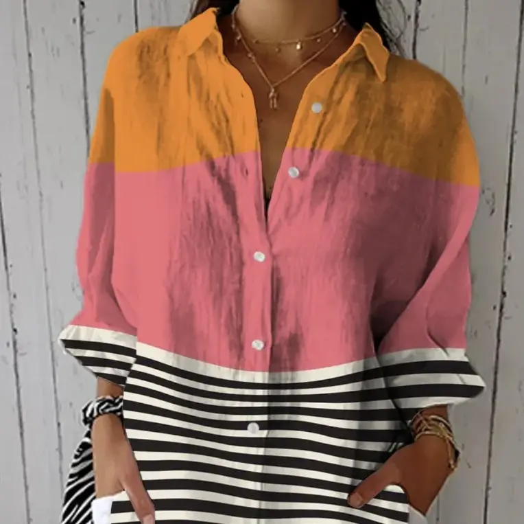 Women's Long Sleeve Button-Down Blouse Casual Printed Shirt