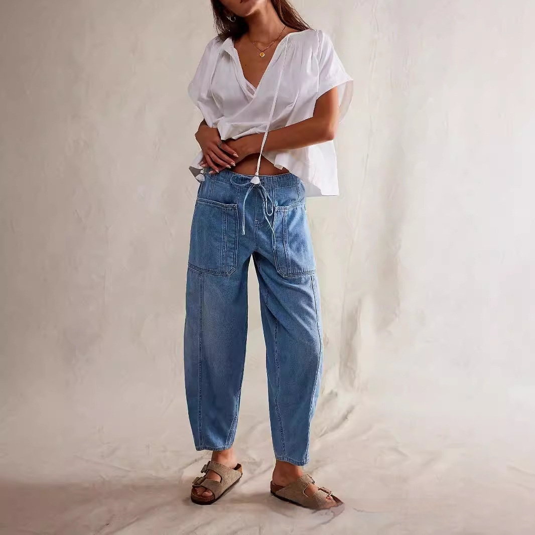 Casual Loose Low-Waist Barrel-Shape Womens Jeans