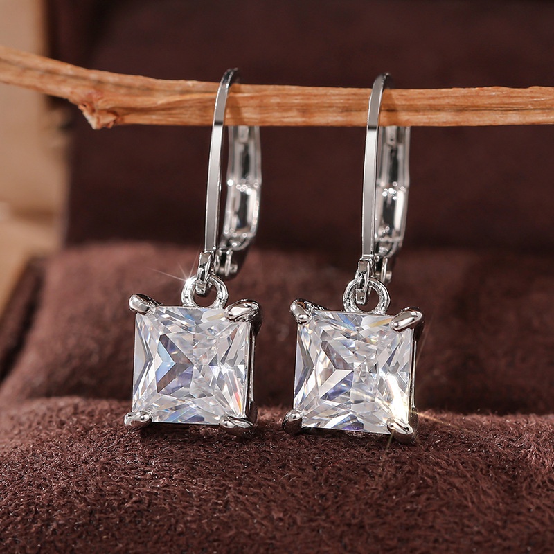 Womens Geometric Square Zircon Earrings