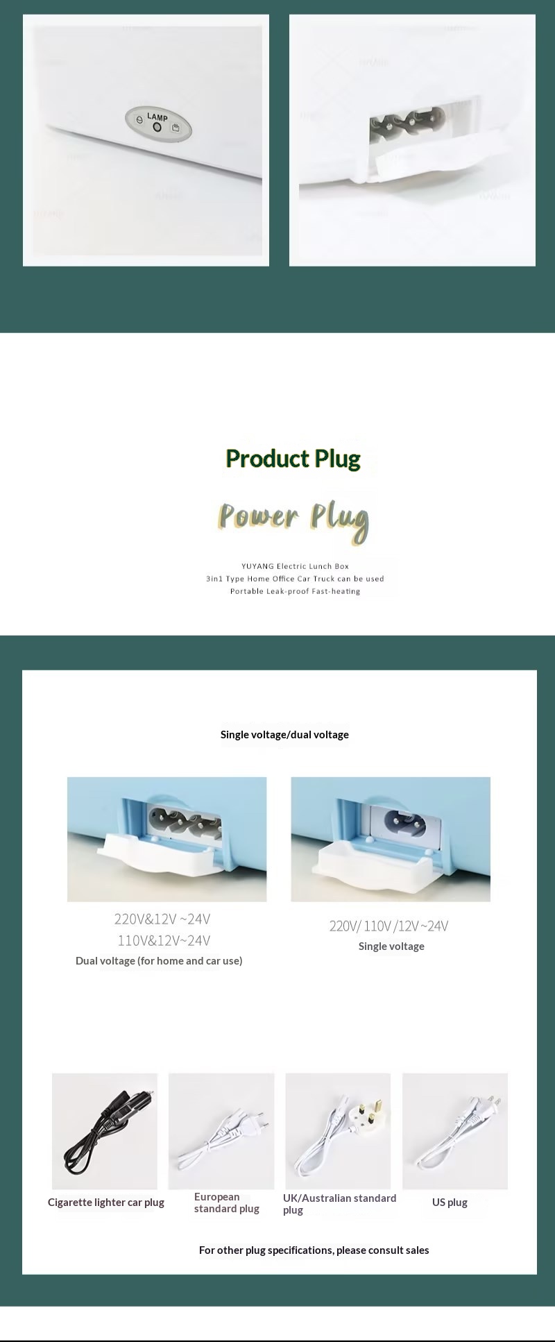 Portable lunch box with car power cable 12V-24V