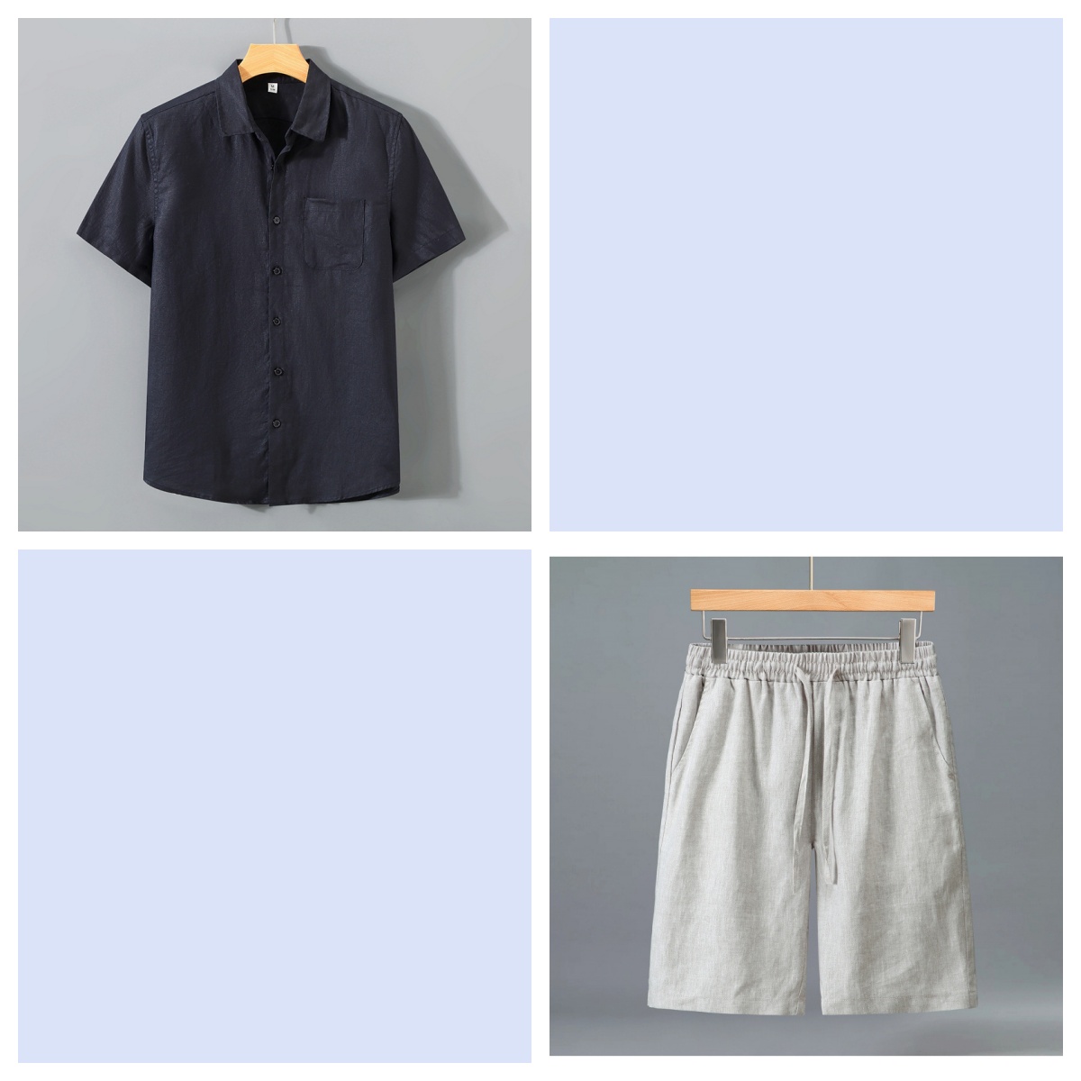 Men's Pure Linen Shorts and Short Sleeve Shirt Set - Summer Loose Casual Lightweight Outfit