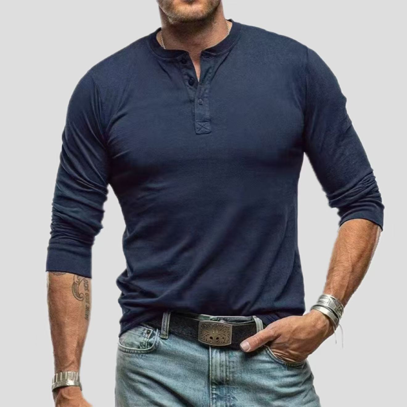 Men's Fashionable Pure Cotton Crewneck Long-Sleeve