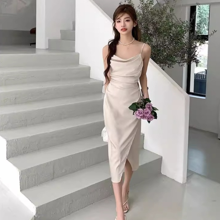 Solid-color Sexy Slit Slip Dress For Women