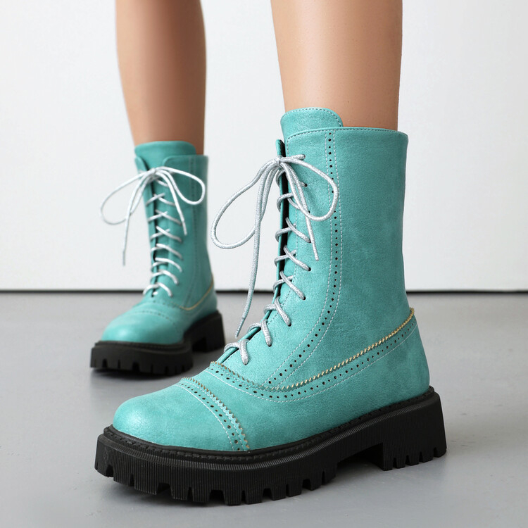 British-style Round-toe Lace-up Flat Martin Boots Womens Boots