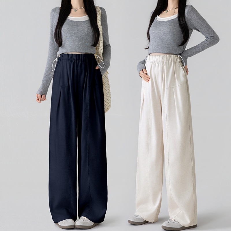 Lyocell Tencel Linen Drawstring-Neck Loose Fit Wide-Leg Pants
