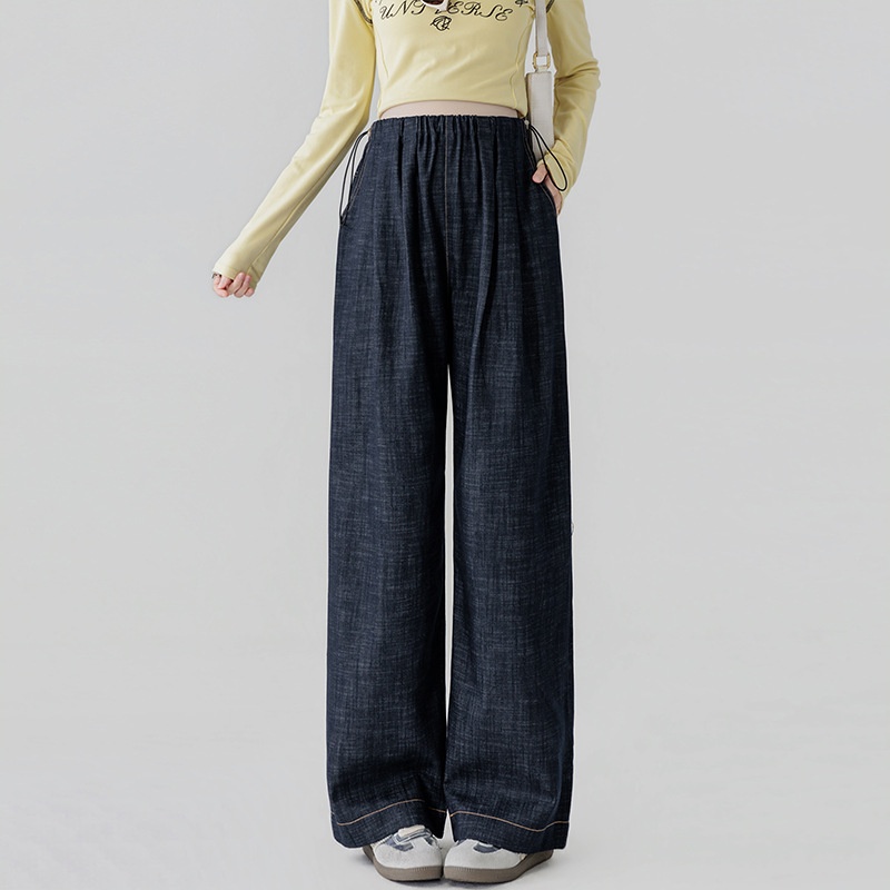 Dark Blue Fade-Resistant Wide-Leg Rayon Straight-Leg Maternity Jeans