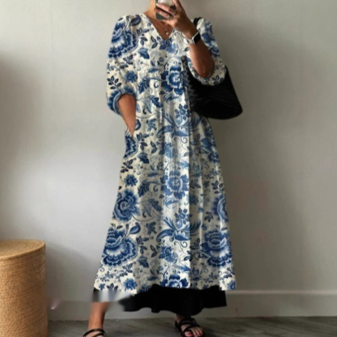 Womens Loose-fit V-neck Fashionable Sleeveless Printed Dress