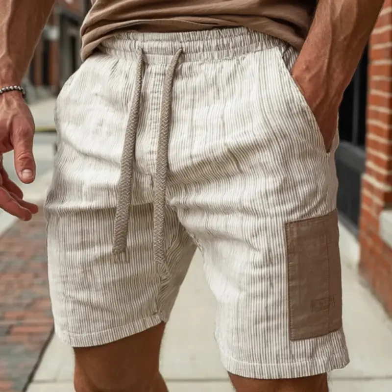Casual Striped Corduroy Shorts With Side Pockets