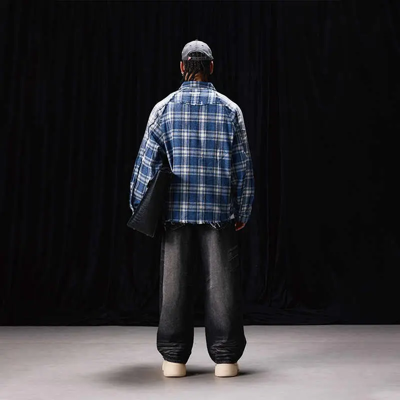 New Autumn Style Blue Flannel Plaid Shirt