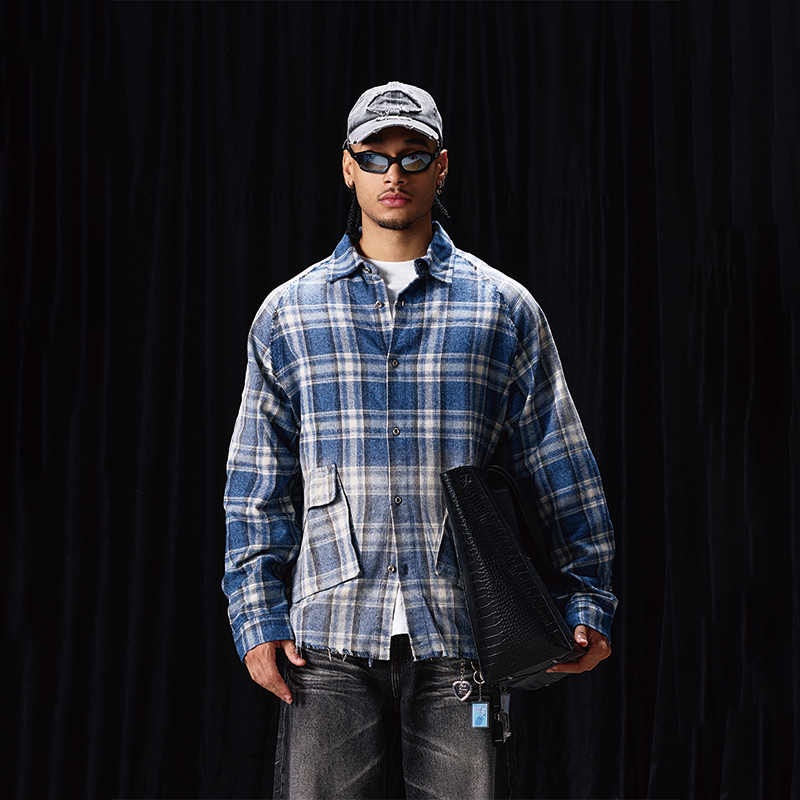 New Autumn Style Blue Flannel Plaid Shirt