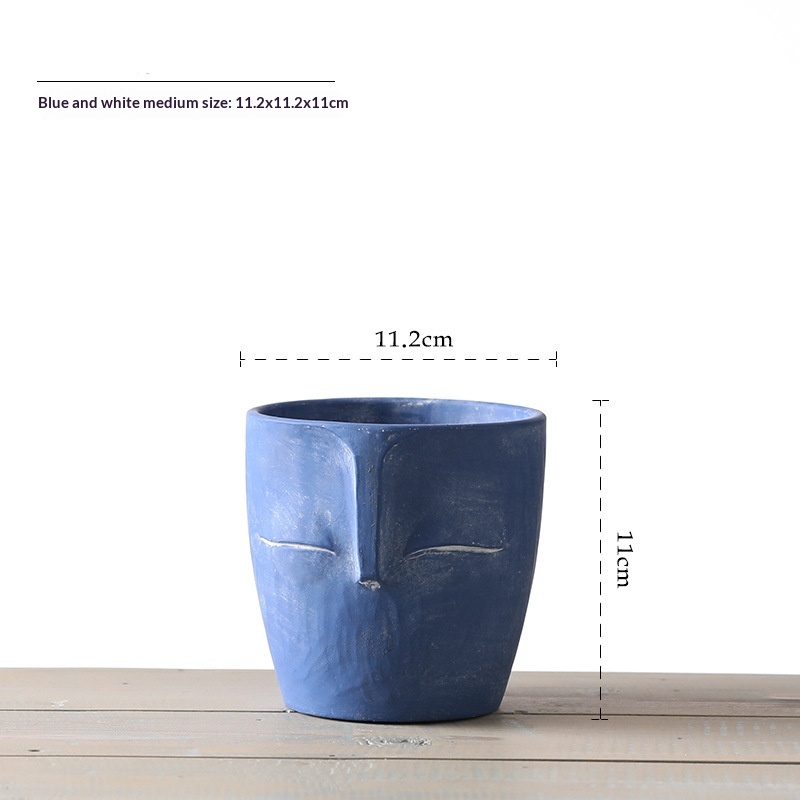 Portrait Art Red Terracotta Sculpted Flower Pot