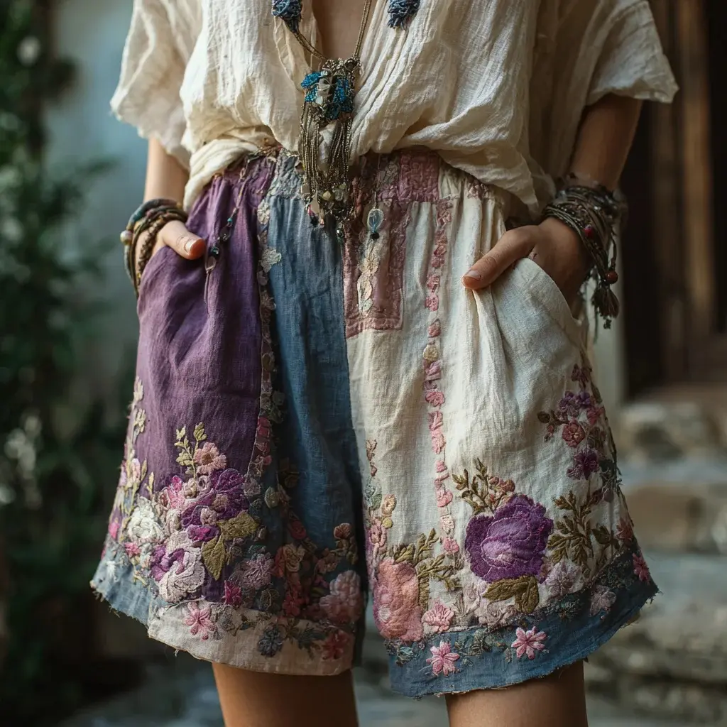 Women's Retro Floral Embroidery Casual Shorts