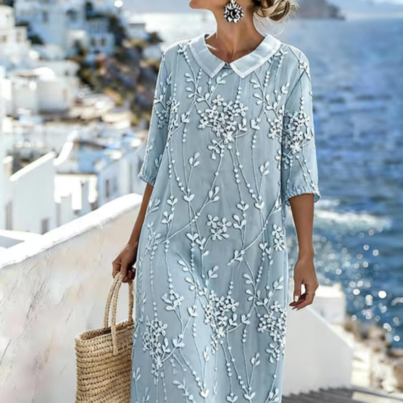 Women'S Casual Color-Block Cotton And Linen Dress