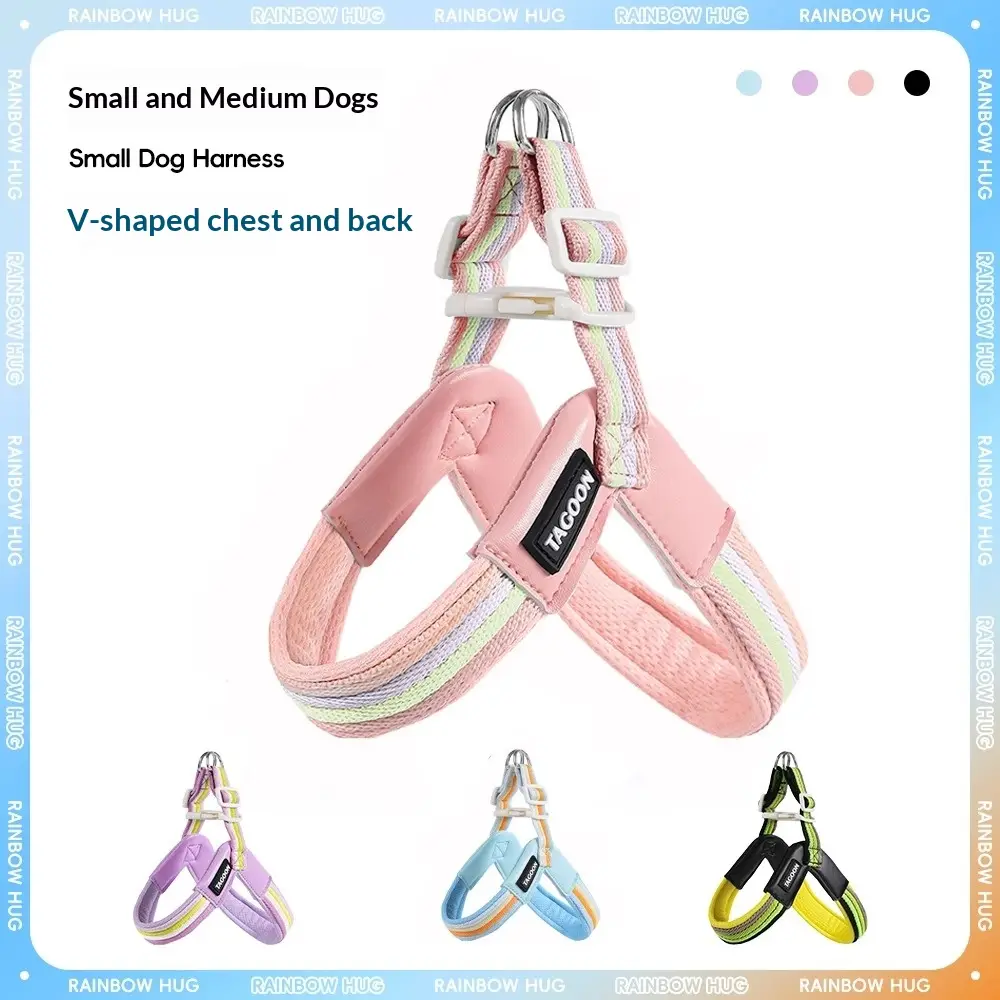 Breathable Dog Leash Harness Set Colorful Rainbow Contrast Design For Small To Medium Dogs