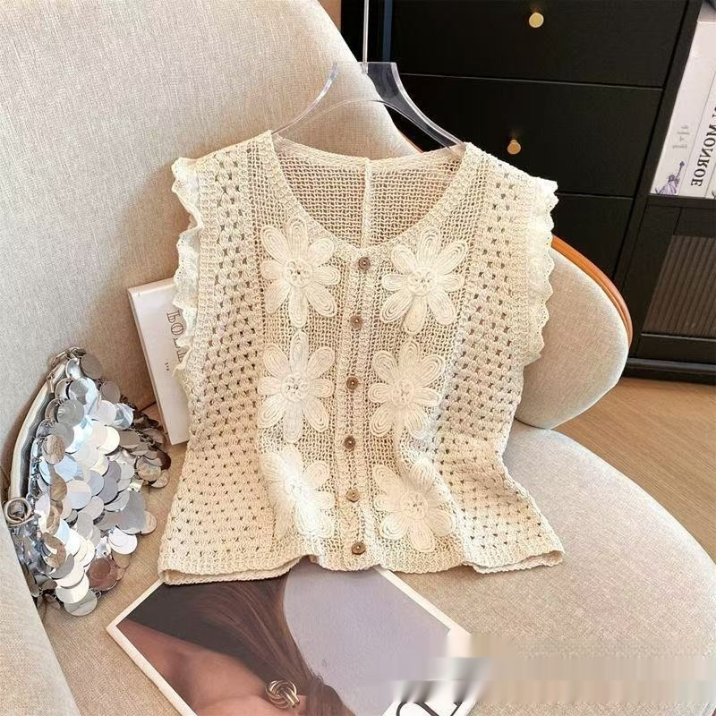 Summer Style Retro Hollow Crochet Vest للنساء Top