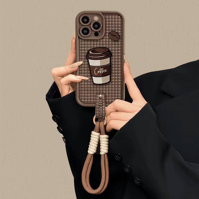 Plaid Coffee-Style Phone Case With Lanyard