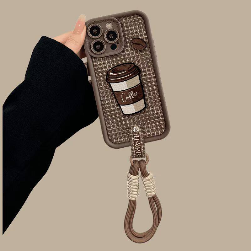 Plaid Coffee-Style Phone Case With Lanyard