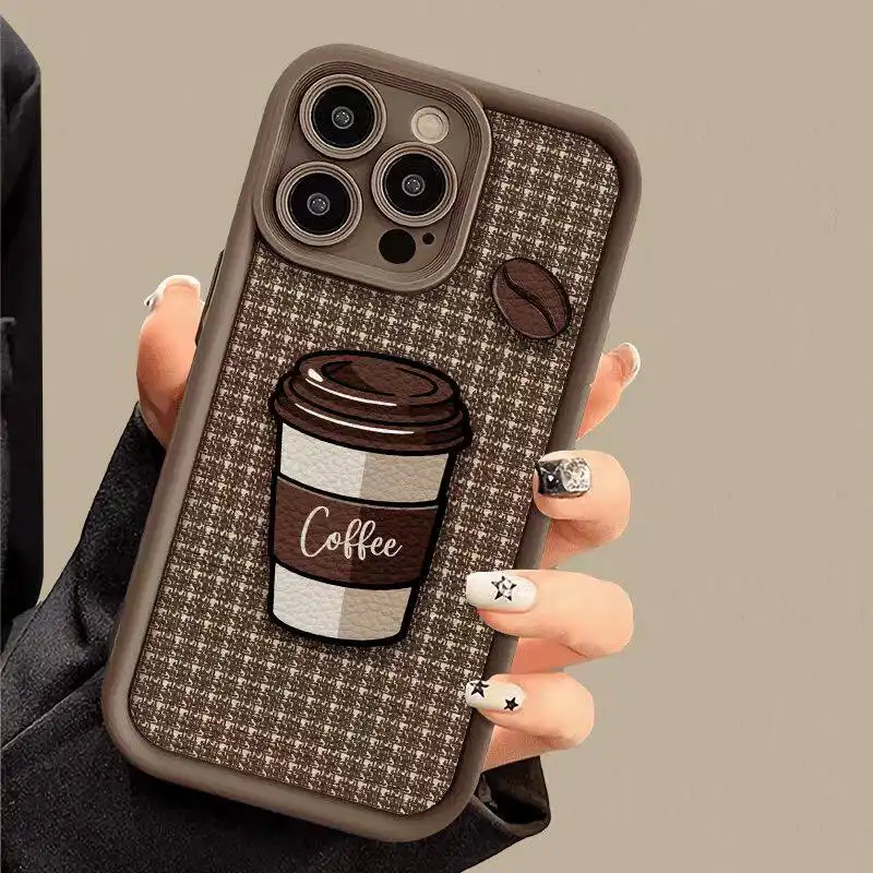 Plaid Coffee-Style Phone Case With Lanyard