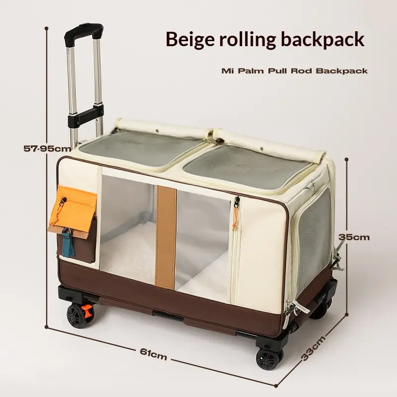 Portable Rolling Pet Travel Carrier With Handle Large Capacity