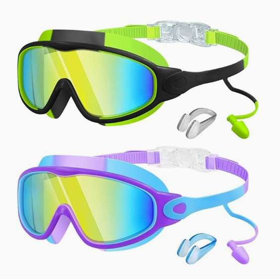 Waterproof Anti-fog Swim Goggles With Integrated Nose And Ear Plugs