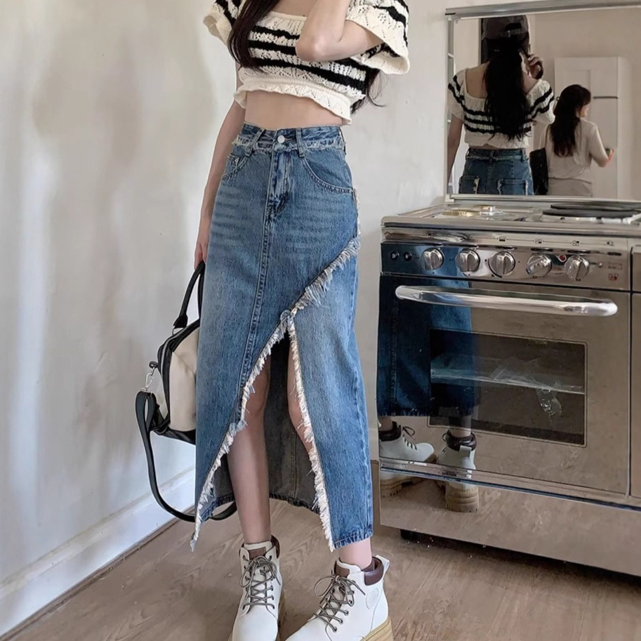 High-waisted Figure-flattering Niche Mid-length A-line Skirt