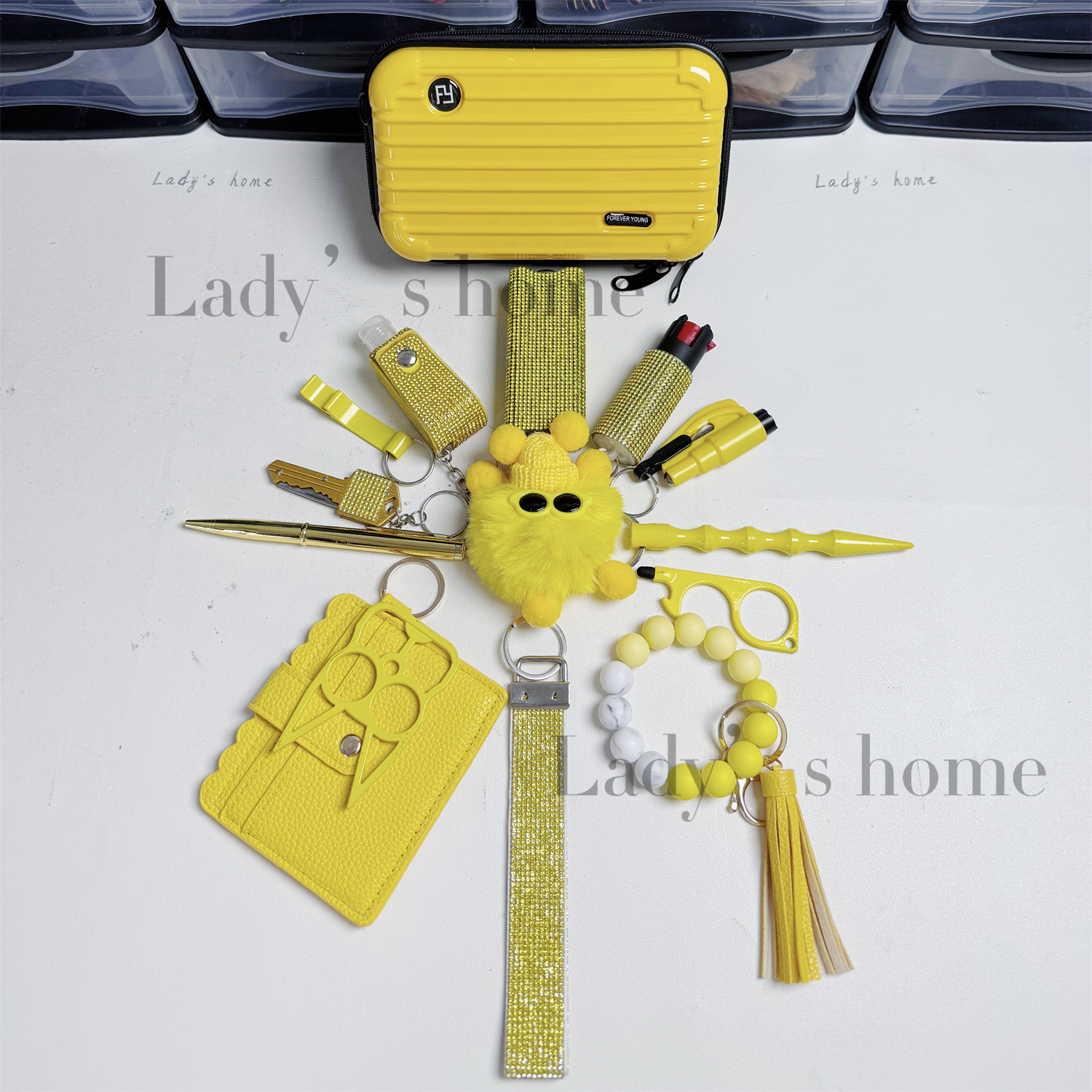 2026 New Stay Safe  Stylish Self-Defense Keychain Set With Mini Suitcase