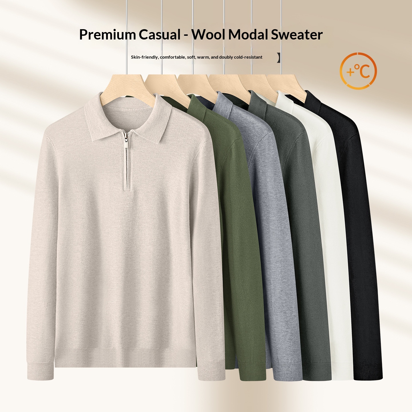 Wool Modal Sweater Men's Zip-Up Top